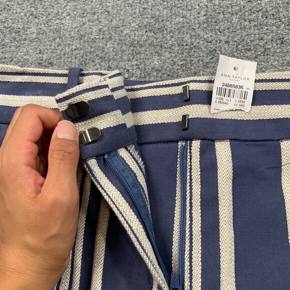 Ann Taylor Shorts Womens 8 Blue Snow Signature Mid Rise Striped Zip Fly Pocket - Picture 3 of 12